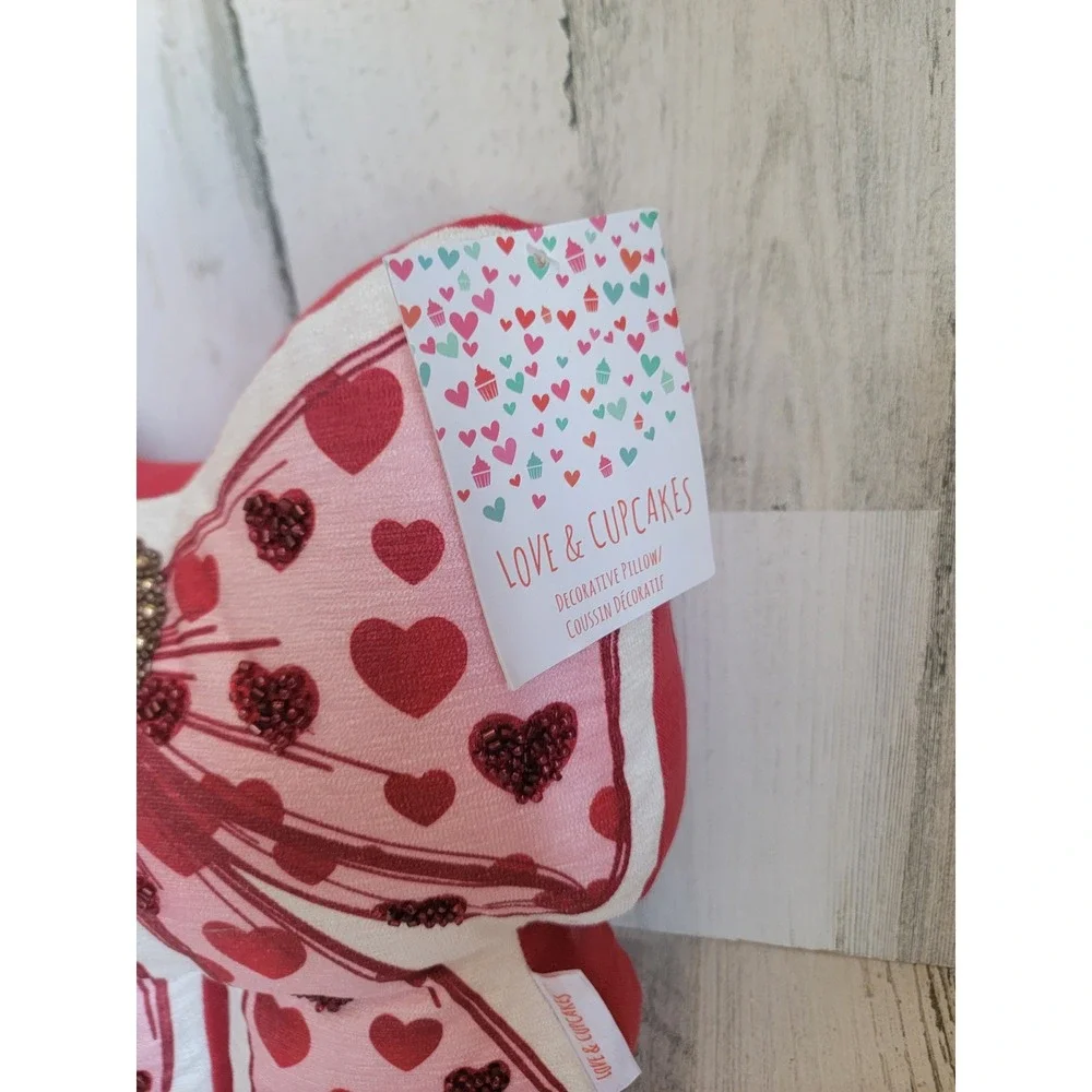 Love cupcakes beaded red bow pillow plush Valentine‎ home decor